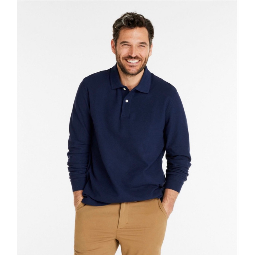 LL Bean Men's Long Sleeve Cotton Polo Navy Size XL